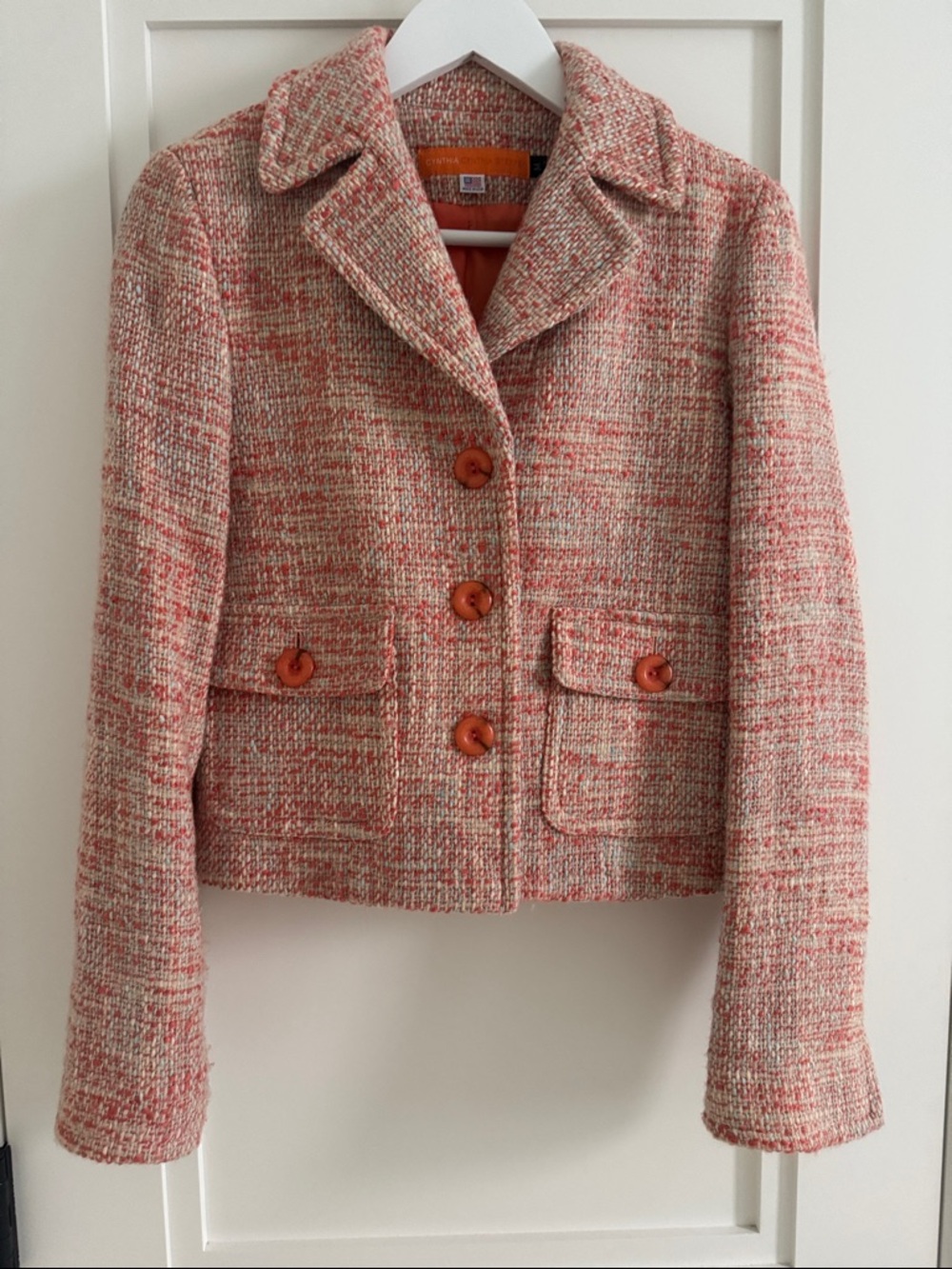 Cynthia Steffe Orange Tweed Button-Front Blazer, Wool Blend, Lined. Size  Medium